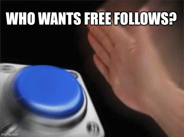 Blank Nut Button | WHO WANTS FREE FOLLOWS? | image tagged in memes,blank nut button | made w/ Imgflip meme maker