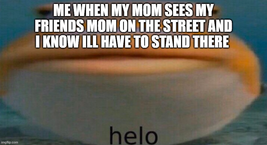 relatable cringe | ME WHEN MY MOM SEES MY FRIENDS MOM ON THE STREET AND I KNOW ILL HAVE TO STAND THERE | image tagged in helo | made w/ Imgflip meme maker
