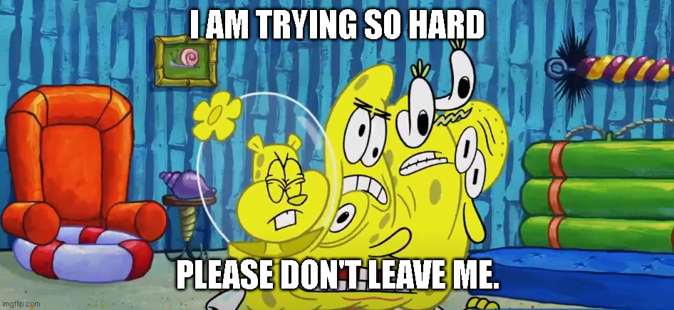 Meme Format 5 | I AM TRYING SO HARD; PLEASE DON'T LEAVE ME. | image tagged in meme format 5 | made w/ Imgflip meme maker