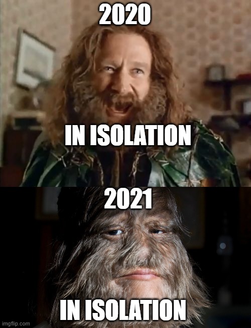 Isolation | 2020; IN ISOLATION; 2021; IN ISOLATION | image tagged in memes,what year is it | made w/ Imgflip meme maker