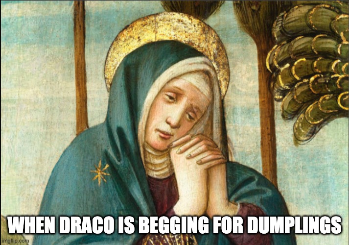 Krew React mem | WHEN DRACO IS BEGGING FOR DUMPLINGS | image tagged in memes | made w/ Imgflip meme maker