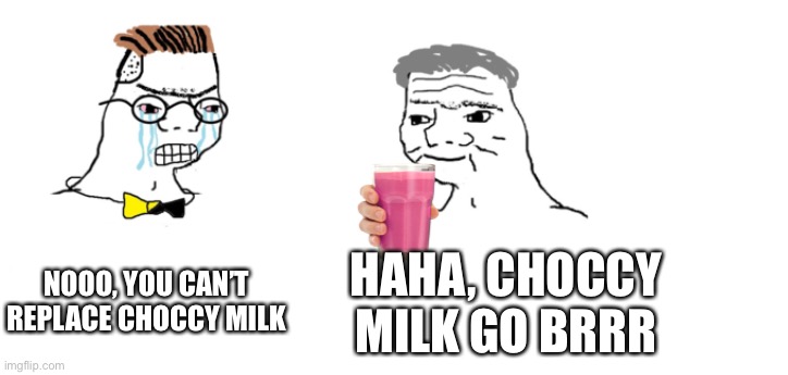 New straby milk | NOOO, YOU CAN’T REPLACE CHOCCY MILK; HAHA, CHOCCY MILK GO BRRR | image tagged in nooo haha go brrr,straby milk | made w/ Imgflip meme maker