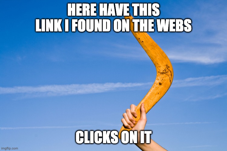 boomerang | HERE HAVE THIS LINK I FOUND ON THE WEBS CLICKS ON IT | image tagged in boomerang | made w/ Imgflip meme maker