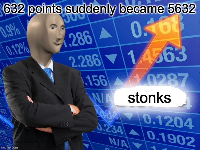 Empty Stonks | 632 points suddenly became 5632 stonks | image tagged in empty stonks | made w/ Imgflip meme maker