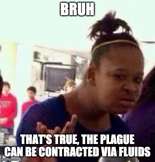 Bruh | BRUH THAT'S TRUE, THE PLAGUE CAN BE CONTRACTED VIA FLUIDS | image tagged in bruh | made w/ Imgflip meme maker