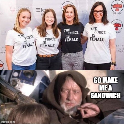 Female Force All Right | GO MAKE ME A SANDWICH | image tagged in the force is female,memes,these aren't the droids you were looking for | made w/ Imgflip meme maker