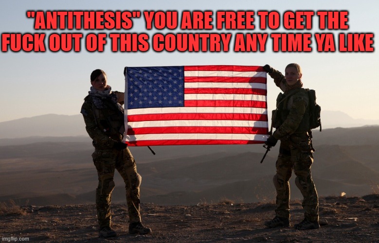 "ANTITHESIS" YOU ARE FREE TO GET THE FUCK OUT OF THIS COUNTRY ANY TIME YA LIKE | made w/ Imgflip meme maker