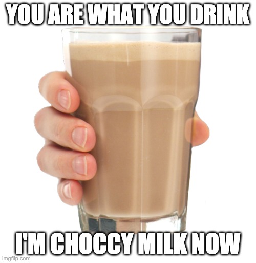 Choccy Milk | YOU ARE WHAT YOU DRINK I'M CHOCCY MILK NOW | image tagged in choccy milk | made w/ Imgflip meme maker