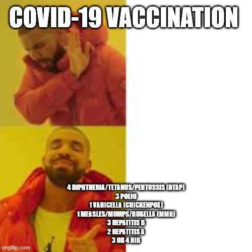 Not that but this | COVID-19 VACCINATION; 4 DIPHTHERIA/TETANUS/PERTUSSIS (DTAP)
3 POLIO
1 VARICELLA (CHICKENPOX)
1 MEASLES/MUMPS/RUBELLA (MMR)
3 HEPATITIS B
2 HEPATITIS A
3 OR 4 HIB | image tagged in not that but this | made w/ Imgflip meme maker