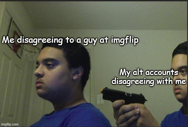 Me disagreeing to a guy at imgflip My alt accounts disagreeing with me | made w/ Imgflip meme maker