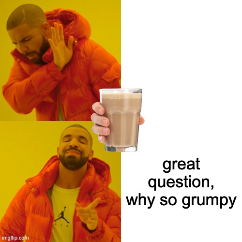 Drake Hotline Bling Meme | great question, why so grumpy | image tagged in memes,drake hotline bling | made w/ Imgflip meme maker