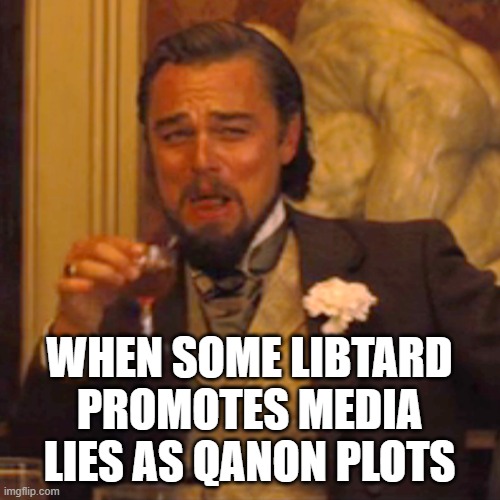 Laughing Leo Meme | WHEN SOME LIBTARD PROMOTES MEDIA LIES AS QANON PLOTS | image tagged in memes,laughing leo | made w/ Imgflip meme maker