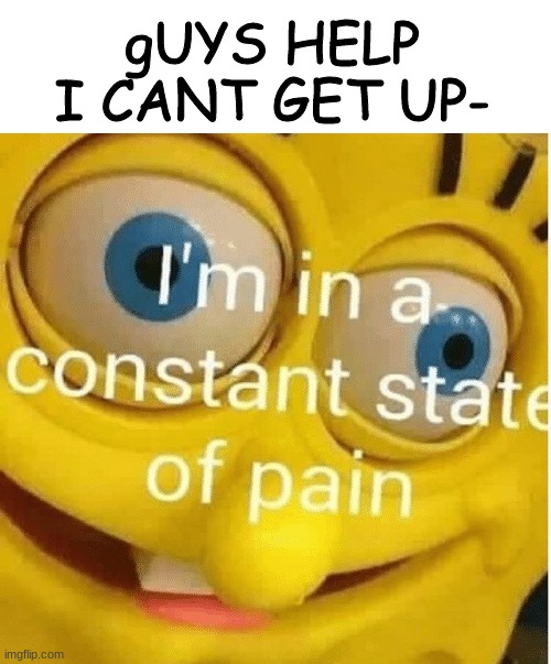 iT hUrTsSsSsSs | gUYS HELP I CANT GET UP- | image tagged in i'm in a constant state of pain | made w/ Imgflip meme maker