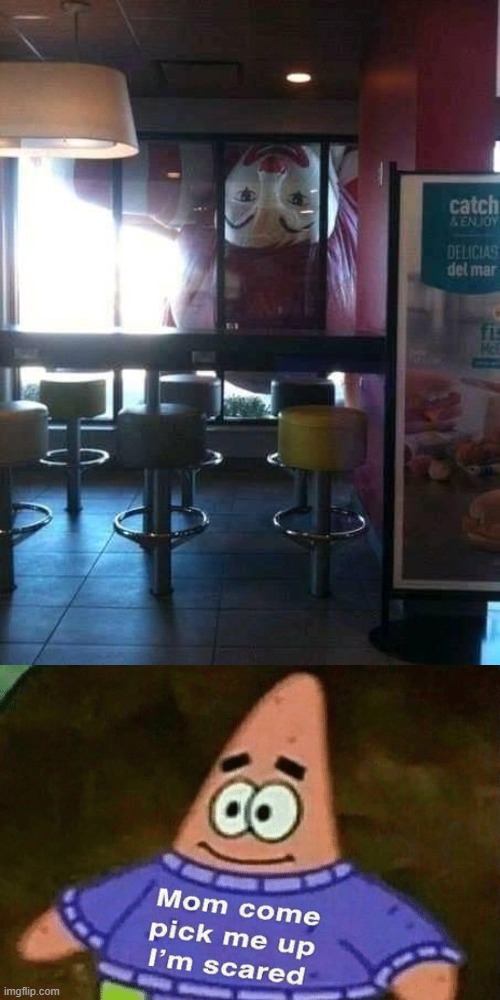 This Ronald McDonald statue staring at customers inside looks like Pennywise... | made w/ Imgflip meme maker