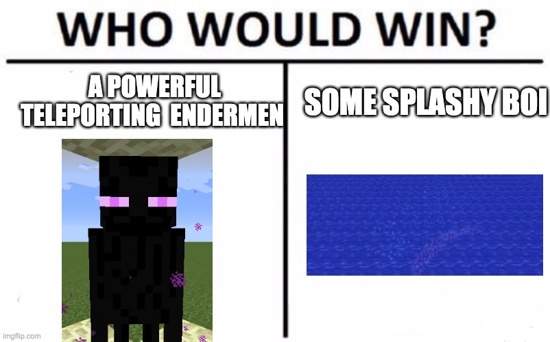 Who Would Win? | A POWERFUL TELEPORTING  ENDERMEN; SOME SPLASHY BOI | image tagged in memes,who would win | made w/ Imgflip meme maker