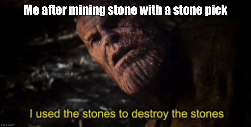 So tru | Me after mining stone with a stone pick | image tagged in i used the stones to destroy the stones | made w/ Imgflip meme maker