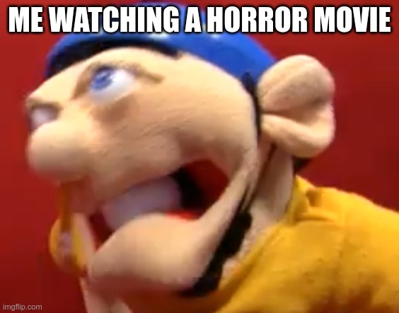 Horror me | ME WATCHING A HORROR MOVIE | image tagged in jeffy eating a golf ball | made w/ Imgflip meme maker