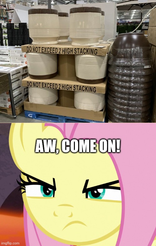 Wait, That's what they do now?! | AW, COME ON! | image tagged in funny,fluttershy,stacking,you had one job,task failed successfully,memes | made w/ Imgflip meme maker