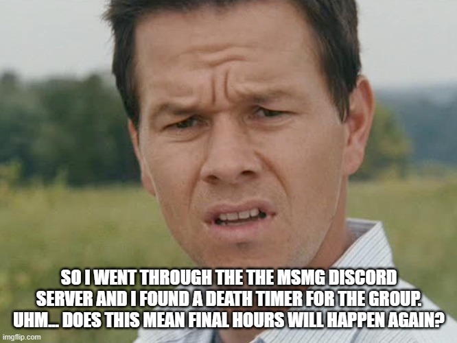 Huh  | SO I WENT THROUGH THE THE MSMG DISCORD SERVER AND I FOUND A DEATH TIMER FOR THE GROUP. UHM... DOES THIS MEAN FINAL HOURS WILL HAPPEN AGAIN? | image tagged in huh | made w/ Imgflip meme maker