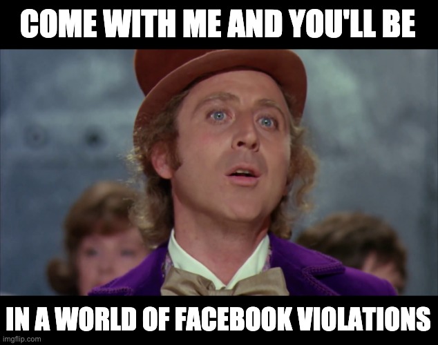 FB Jail | COME WITH ME AND YOU'LL BE; IN A WORLD OF FACEBOOK VIOLATIONS | image tagged in facebook jail | made w/ Imgflip meme maker