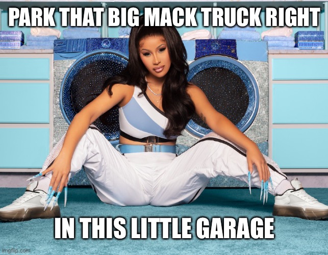 WAP | PARK THAT BIG MACK TRUCK RIGHT; IN THIS LITTLE GARAGE | image tagged in cardi b legspread | made w/ Imgflip meme maker