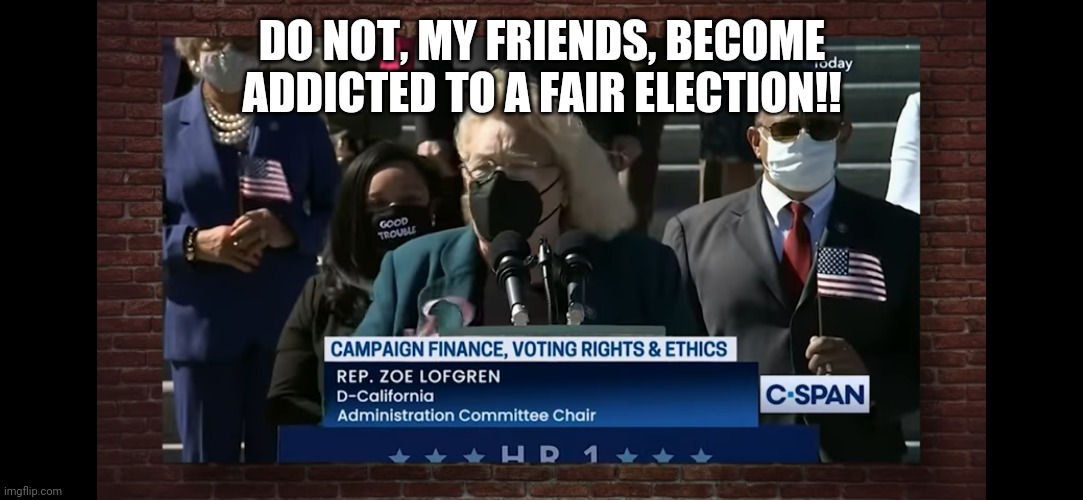 Immortan Zoe | DO NOT, MY FRIENDS, BECOME ADDICTED TO A FAIR ELECTION!! | image tagged in election 2020 | made w/ Imgflip meme maker