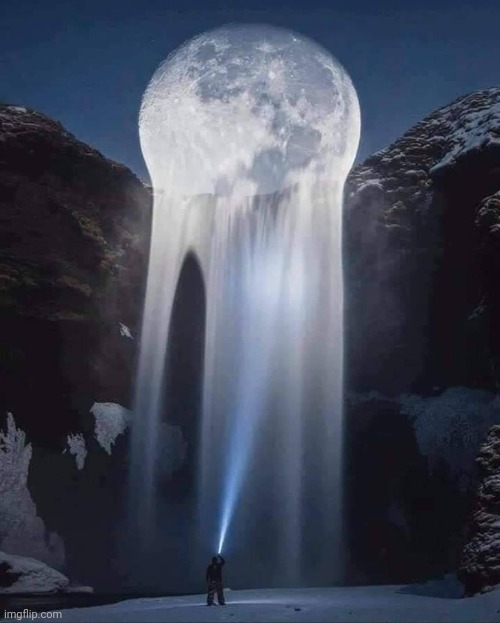 Flowing moon | image tagged in moon,waterfall,night sky | made w/ Imgflip meme maker