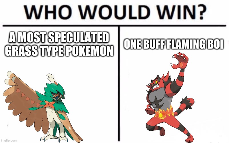 Who got into Smash? | A MOST SPECULATED GRASS TYPE POKEMON; ONE BUFF FLAMING BOI | image tagged in memes,who would win,pokemon,super smash bros | made w/ Imgflip meme maker