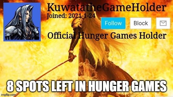 8 SPOTS LEFT IN HUNGER GAMES | made w/ Imgflip meme maker