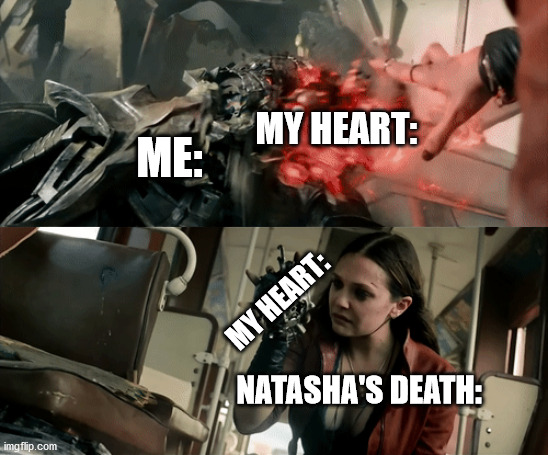How I felt after watching Natasha's death in Endgame. IT WAS SO SAD!!! SHE DIDN'T EVEN GET A FUNERAL!!! | MY HEART:; ME:; MY HEART:; NATASHA'S DEATH: | image tagged in ultron,avengers age of ultron,avengers endgame,wanda | made w/ Imgflip meme maker