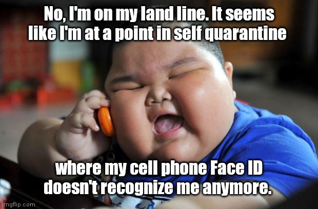 Too much. | No, I'm on my land line. It seems like I'm at a point in self quarantine; where my cell phone Face ID doesn't recognize me anymore. | image tagged in fat asian kid,funny | made w/ Imgflip meme maker