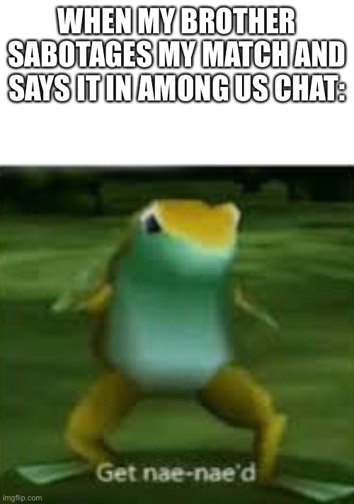 Get nae nae'd | WHEN MY BROTHER SABOTAGES MY MATCH AND SAYS IT IN AMONG US CHAT: | image tagged in get nae nae'd | made w/ Imgflip meme maker