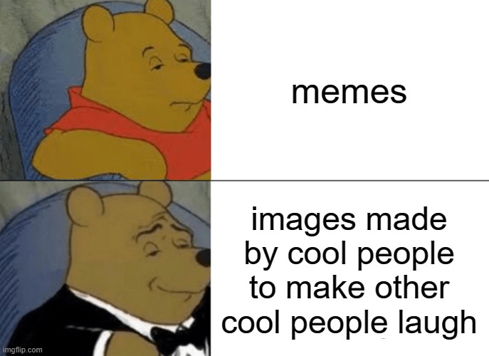 everyone is cool | memes; images made by cool people to make other cool people laugh | image tagged in memes,tuxedo winnie the pooh | made w/ Imgflip meme maker