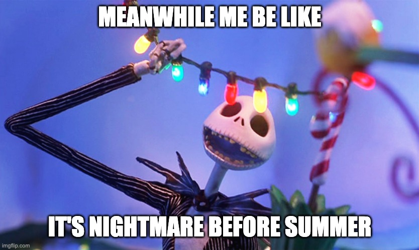 Nightmare before Christmas | MEANWHILE ME BE LIKE IT'S NIGHTMARE BEFORE SUMMER | image tagged in nightmare before christmas | made w/ Imgflip meme maker