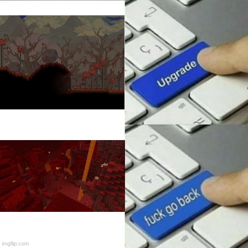 I've been here in this place before! | image tagged in upgrade go back,memes,terraria,minecraft,funny | made w/ Imgflip meme maker
