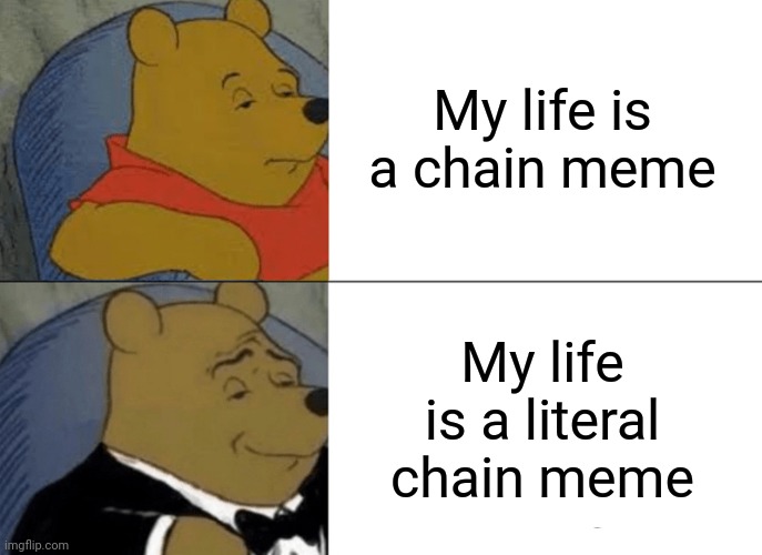 Tuxedo Winnie The Pooh Meme | My life is a chain meme; My life is a literal chain meme | image tagged in memes,tuxedo winnie the pooh | made w/ Imgflip meme maker