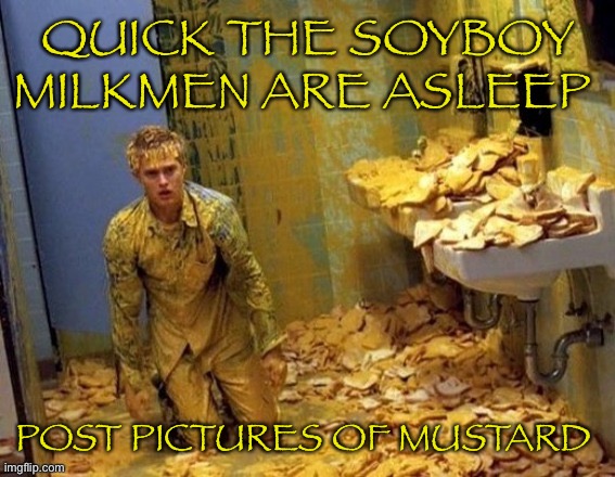 Mustard | QUICK THE SOYBOY MILKMEN ARE ASLEEP; POST PICTURES OF MUSTARD | image tagged in mustard | made w/ Imgflip meme maker
