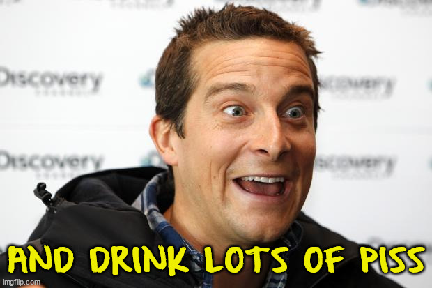 Bear Grylls Approved Food | AND DRINK LOTS OF PISS | image tagged in bear grylls approved food | made w/ Imgflip meme maker