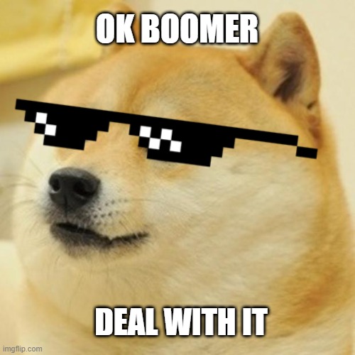 Ok Boomer Deal With It Doge | OK BOOMER; DEAL WITH IT | image tagged in ok boomer,deal with it,doge | made w/ Imgflip meme maker