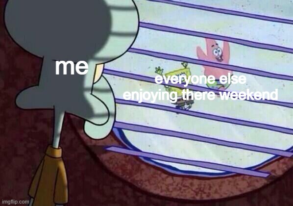 Squidward window | me; everyone else enjoying there weekend | image tagged in squidward window | made w/ Imgflip meme maker