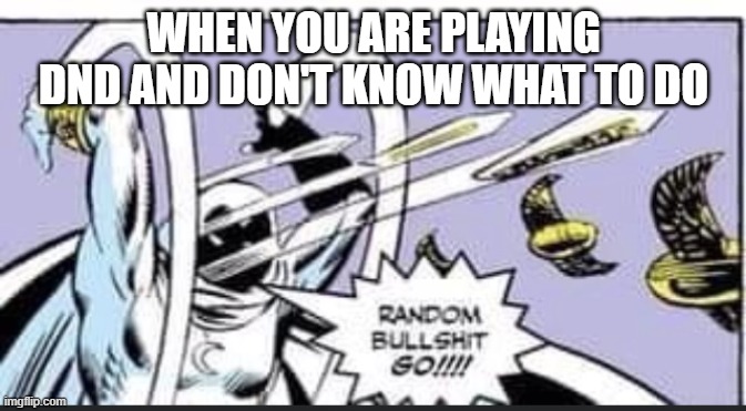 Random Bullshit Go | WHEN YOU ARE PLAYING DND AND DON'T KNOW WHAT TO DO | image tagged in random bullshit go,dnd | made w/ Imgflip meme maker
