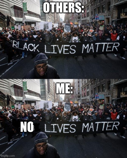 OTHERS:; ME:; NO | image tagged in black lives matter | made w/ Imgflip meme maker