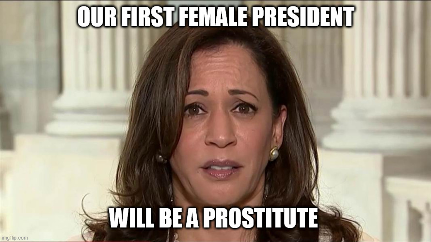 kamala harris | OUR FIRST FEMALE PRESIDENT; WILL BE A PROSTITUTE | image tagged in kamala harris | made w/ Imgflip meme maker