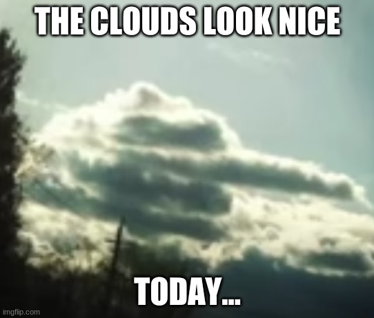 cloud | THE CLOUDS LOOK NICE; TODAY... | image tagged in funny memes,memes | made w/ Imgflip meme maker