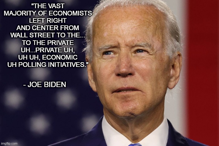 Actual Quote From Braindead Biden | "THE VAST MAJORITY OF ECONOMISTS LEFT RIGHT AND CENTER FROM WALL STREET TO THE... TO THE PRIVATE UH...PRIVATE UH, UH UH, ECONOMIC UH POLLING INITIATIVES."; - JOE BIDEN | image tagged in memes,joe biden,braindead biden,biden,election 2020,trump is your president | made w/ Imgflip meme maker