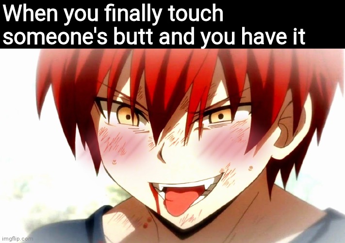 Karma | When you finally touch someone's butt and you have it | image tagged in karma | made w/ Imgflip meme maker