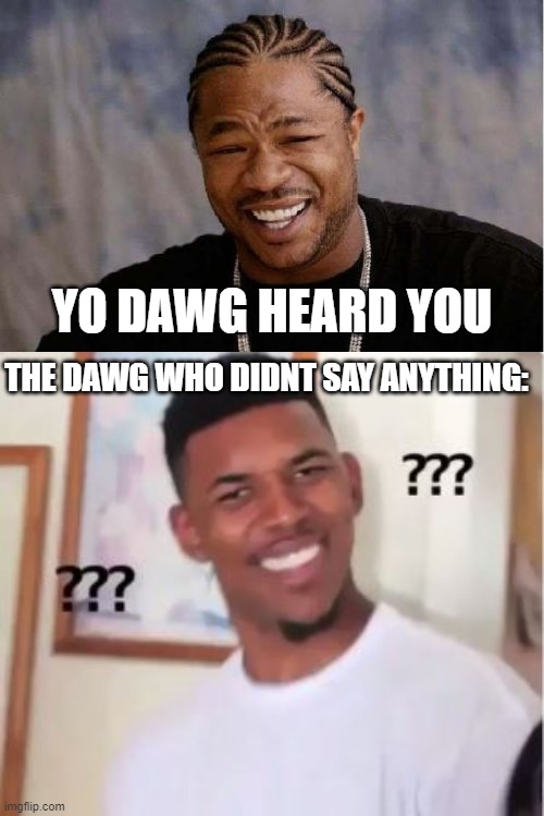 YO DAWG HEARD YOU; THE DAWG WHO DIDNT SAY ANYTHING: | image tagged in memes,yo dawg heard you,nick young | made w/ Imgflip meme maker