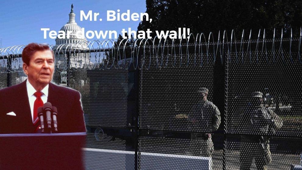 Mr. Biden, Tear down that wall! | image tagged in ronald reagan,sleepy joe biden,creepy joe biden | made w/ Imgflip meme maker