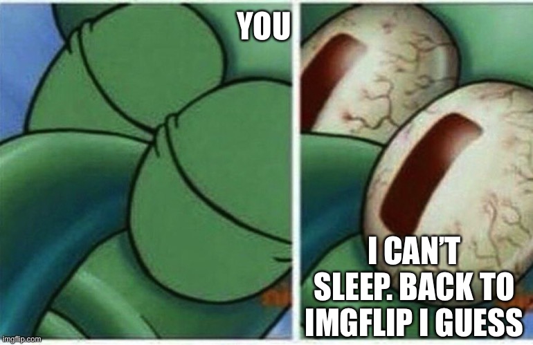 Squidward | YOU I CAN’T SLEEP. BACK TO IMGFLIP I GUESS | image tagged in squidward | made w/ Imgflip meme maker