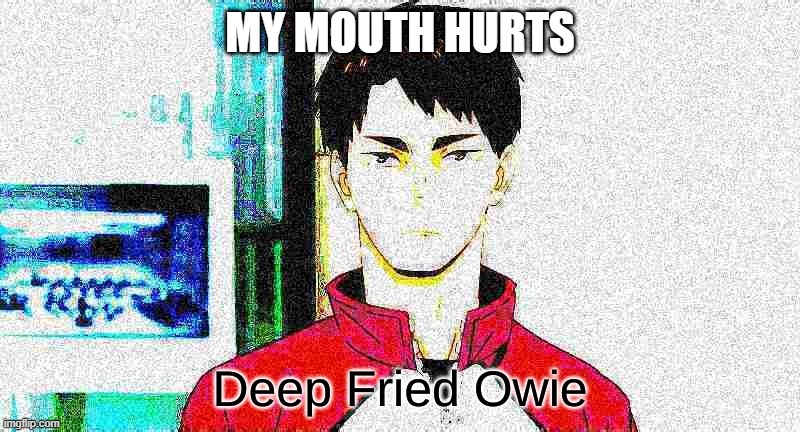 Deep Fried Owie | MY MOUTH HURTS | image tagged in deep fried owie | made w/ Imgflip meme maker